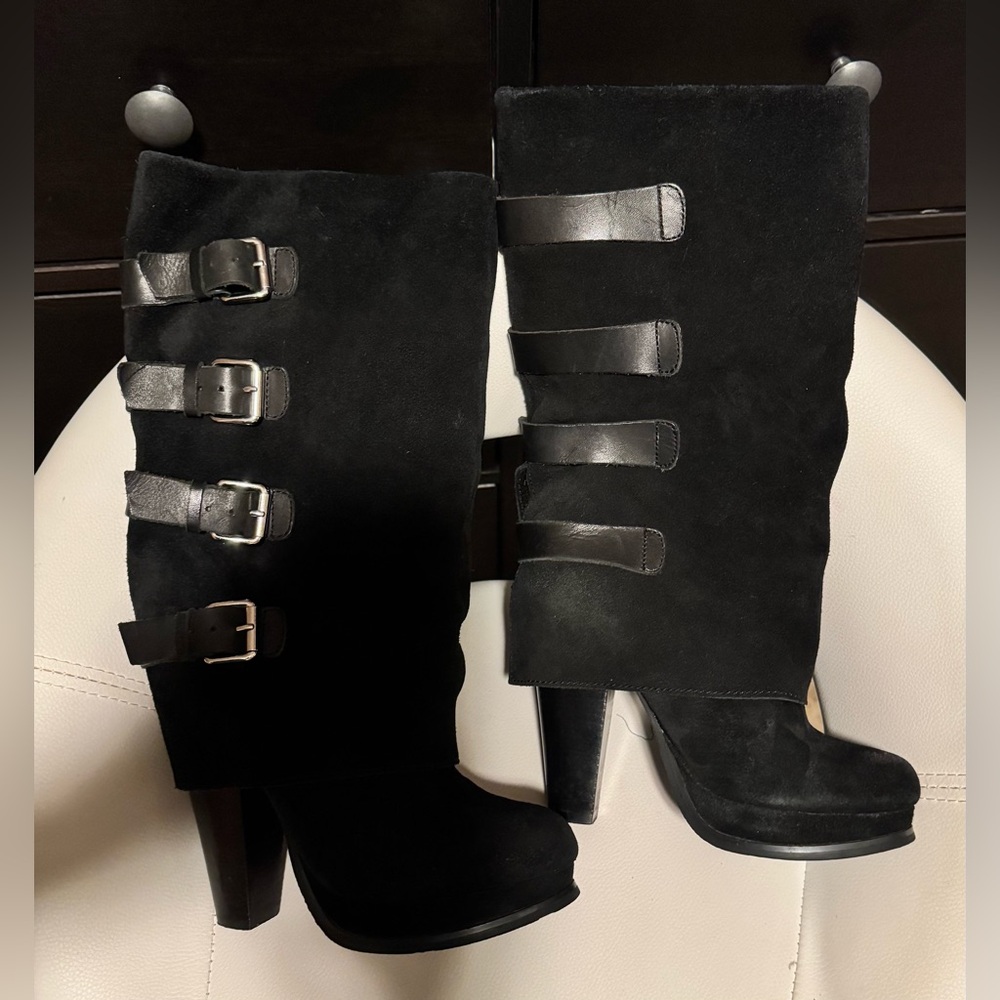 Report Black Heeled Buckle Suede Boots - Picture 6 of 9